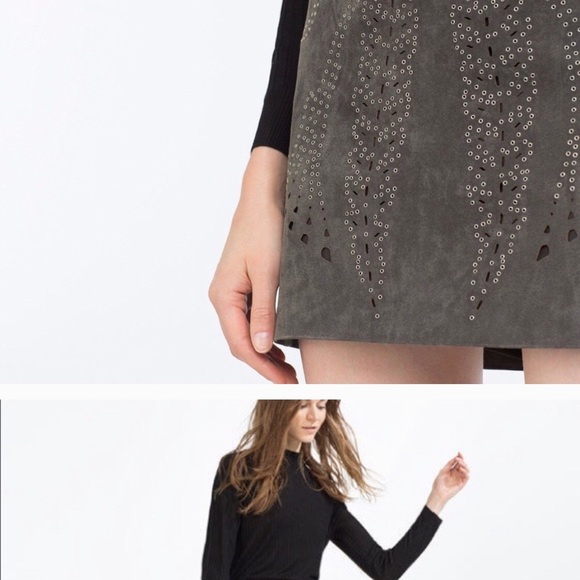 Zara woman open work genuine suede skirt - Picture 4 of 8